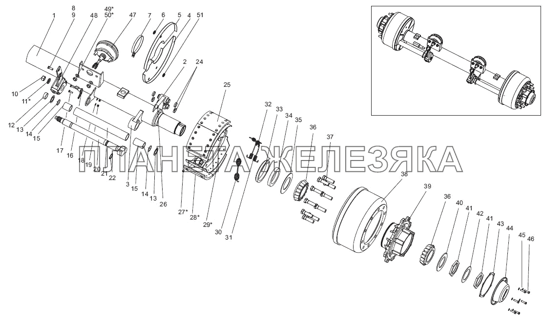 Ось с тормозами 9042-2410011 Тонар-97461