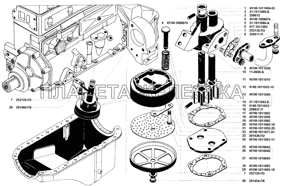 Маслоприемник и масляный насос УАЗ-31519