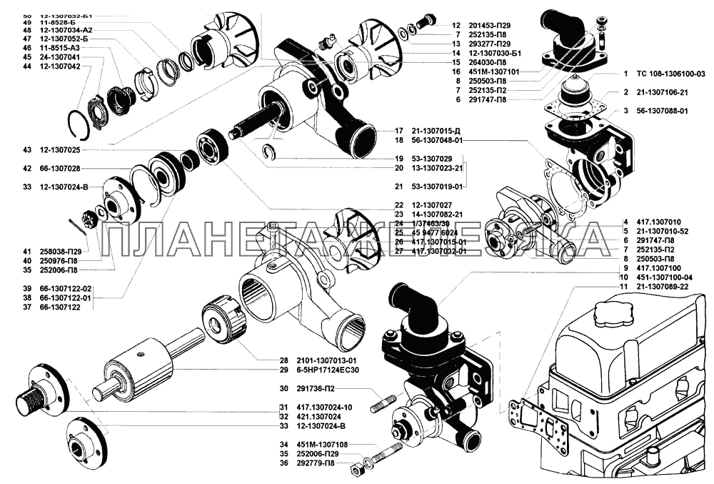 Термостат и насос системы охлаждения УАЗ-31519