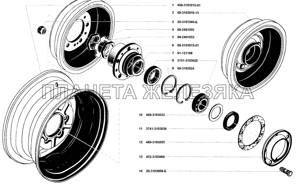 Колеса, ступицы передних и задних колес УАЗ-31514