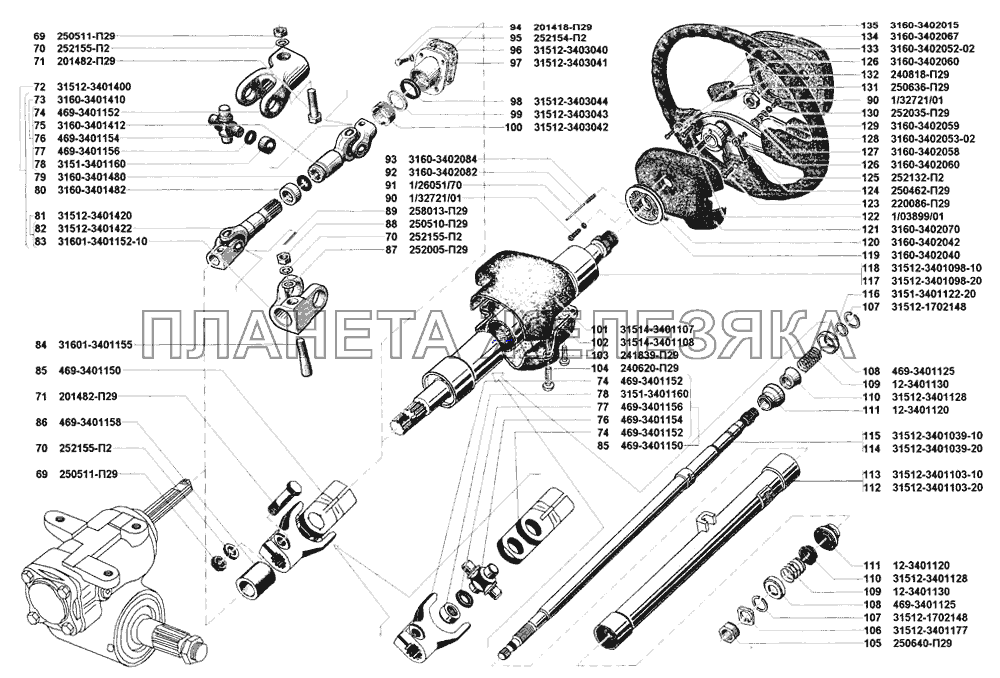 Управление рулевое и колесо рулевого управления УАЗ-31512