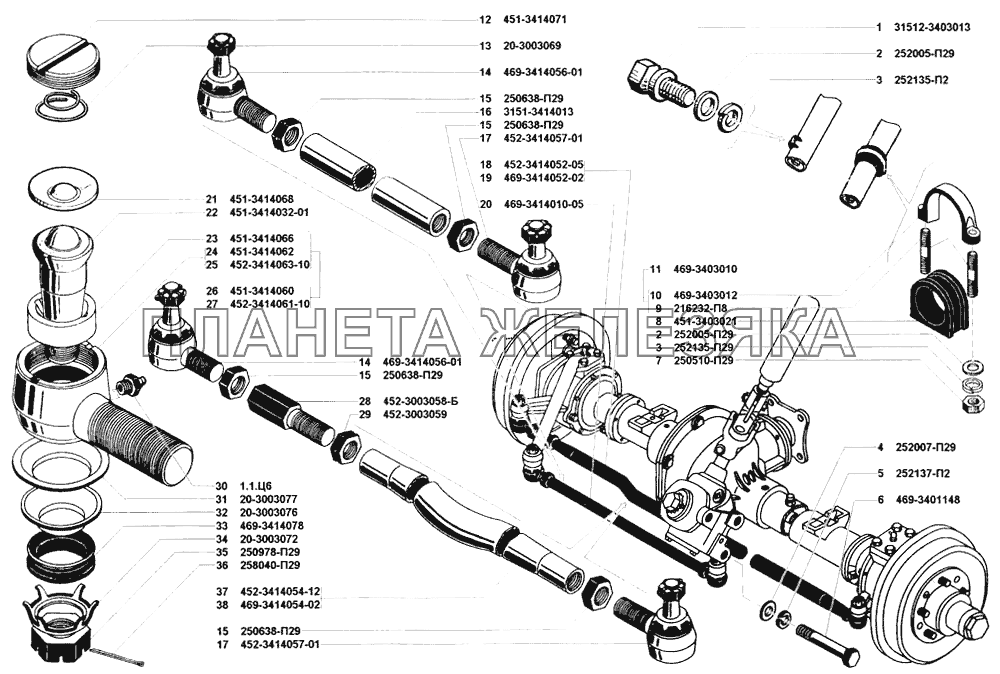 Крепление рулевого управления и тяги рулевые УАЗ-31514