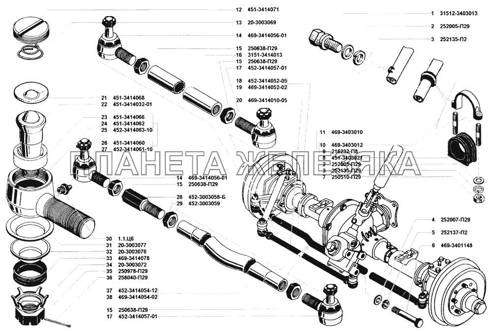 Крепление рулевого управления и тяги рулевые УАЗ-31519