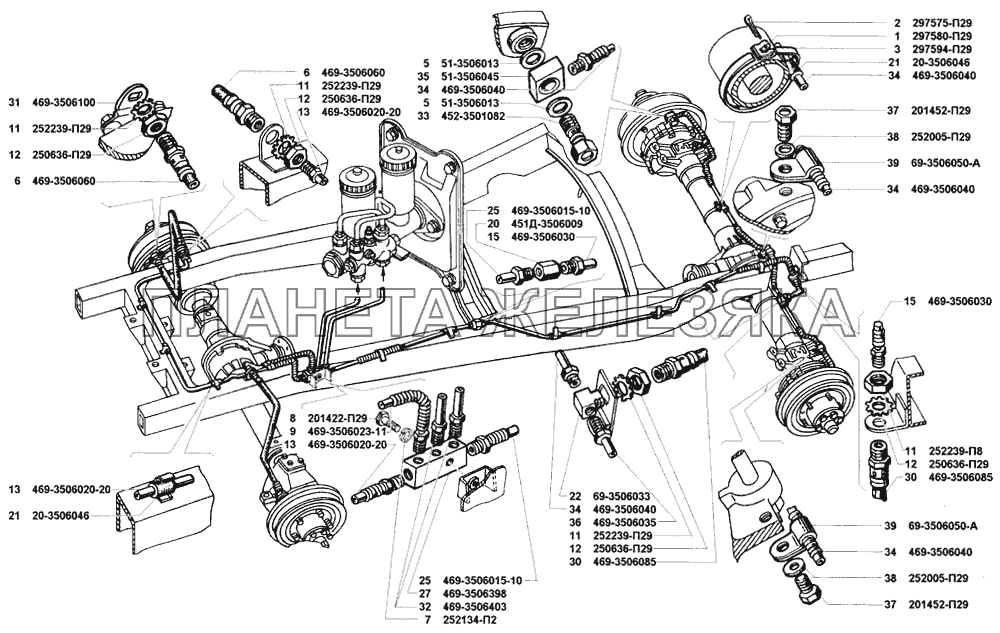 Трубопроводы гидравлических тормозов УАЗ-31514