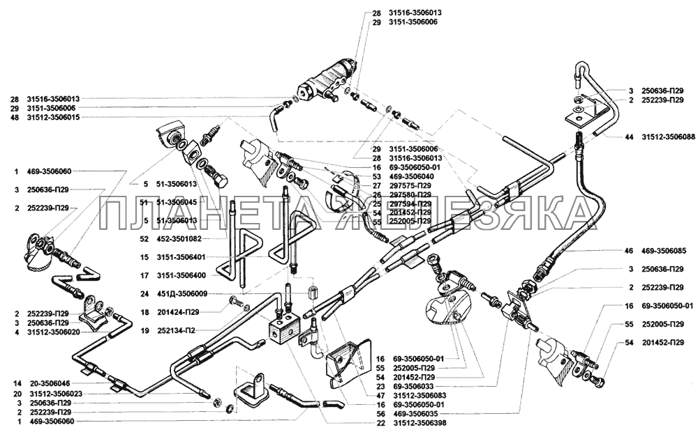 Трубопроводы гидравлических тормозов УАЗ-31519
