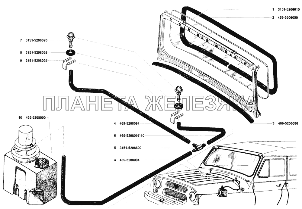 Окно ветровое, смыватель УАЗ-31514