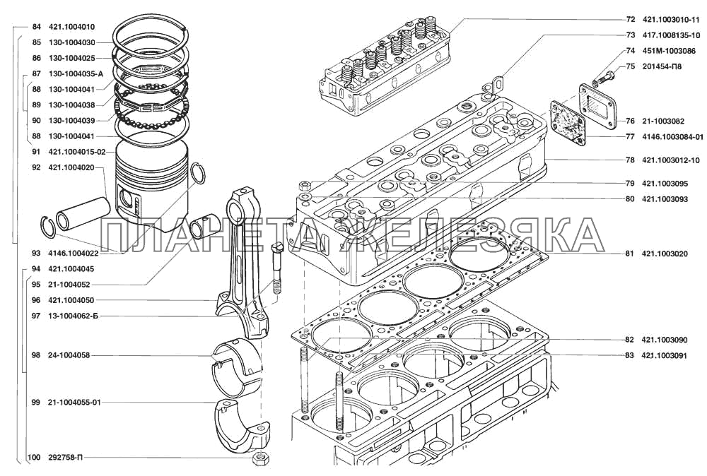 Головка блока цилиндров с клапанами, поршень и шатун УАЗ-31519