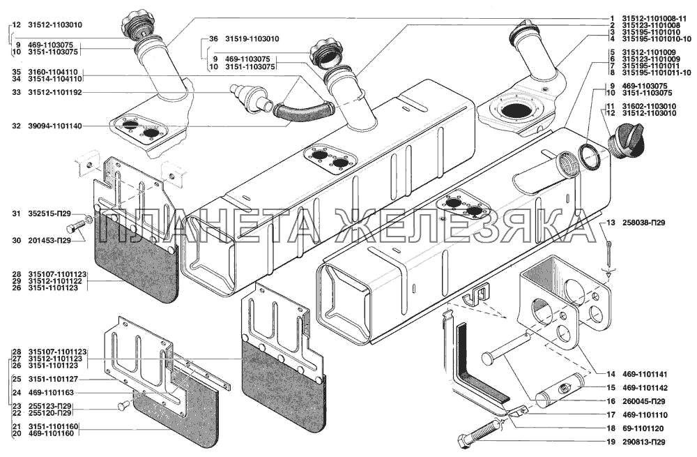 Баки топливные, пробка топливного бака УАЗ-31519