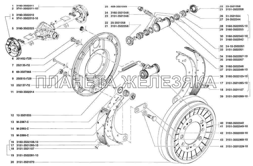 Тормоза рабочие задние и тормозные барабаны УАЗ-31519