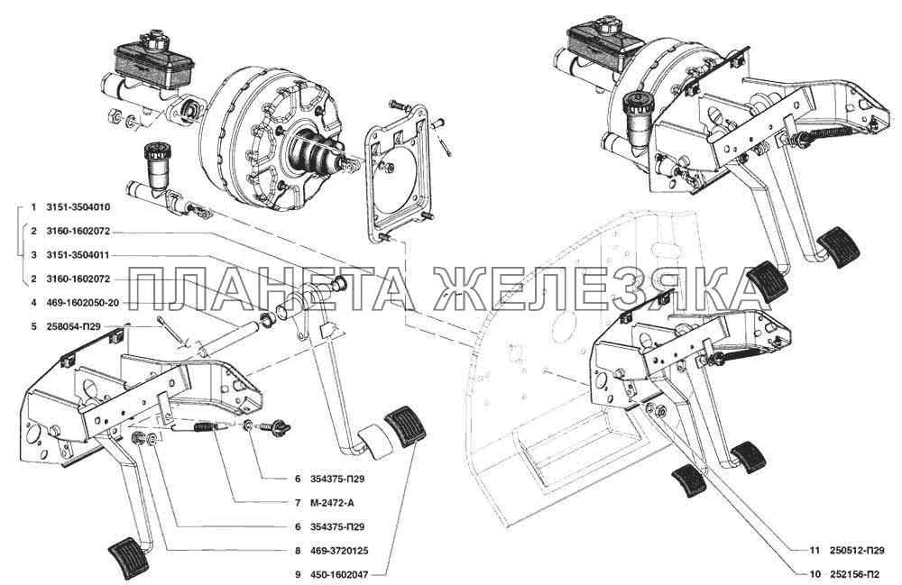 Педаль и привод механизма управления тормозами УАЗ-31519