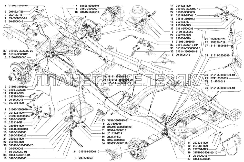 Трубопроводы гидравлических тормозов УАЗ-31519