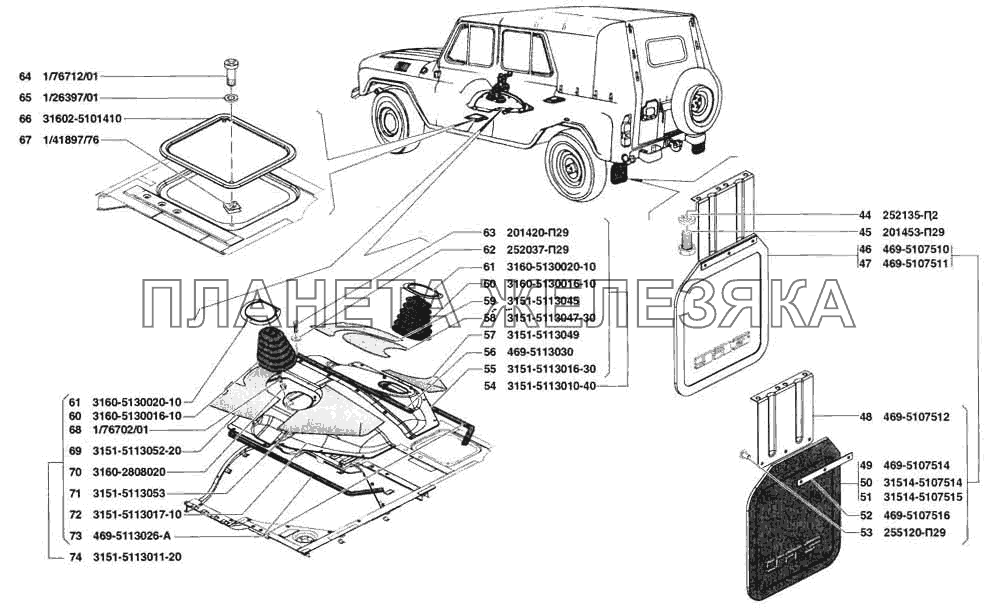 Кожухи пола, люки пола УАЗ-31519
