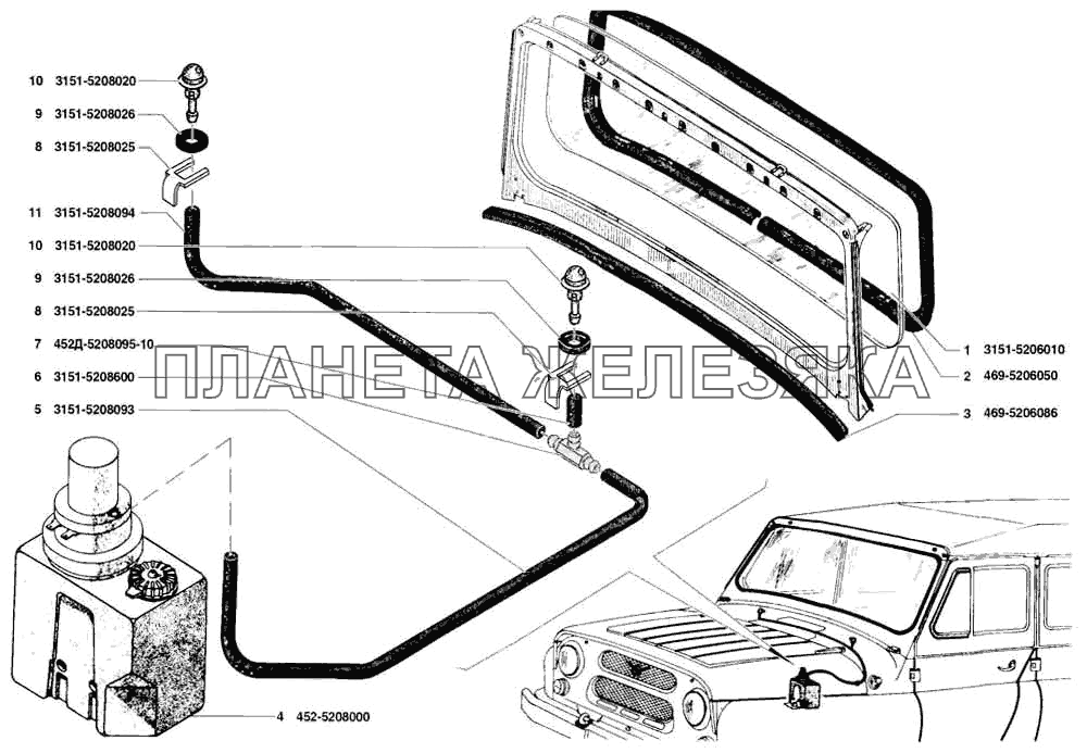 Окно ветровое, смыватель УАЗ-31519
