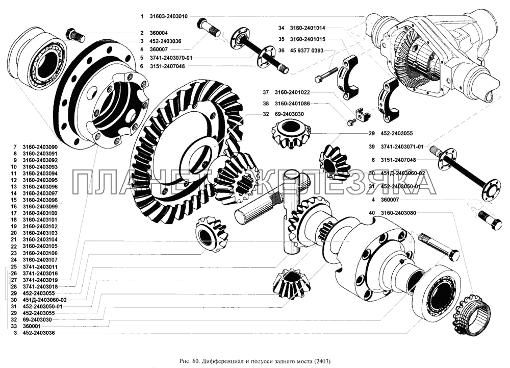 Дифференциал и полуоси заднего моста УАЗ-3160