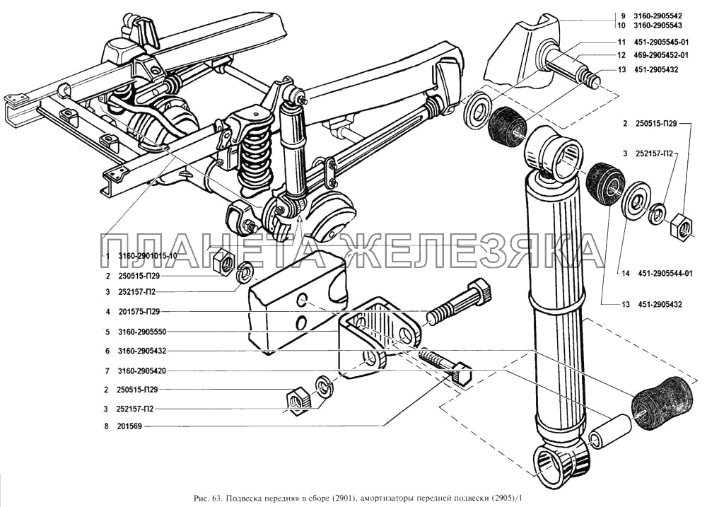 Подвеска передняя в сборе, амортизаторы передней подвески УАЗ-3160