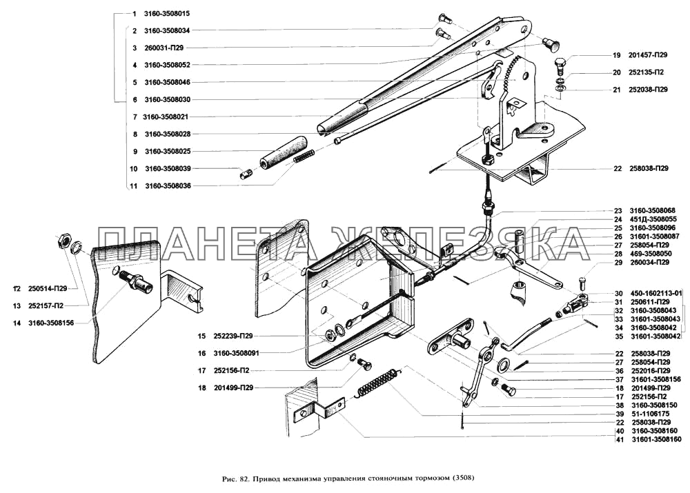 Привод механизма управления стояночным тормозом УАЗ-3160