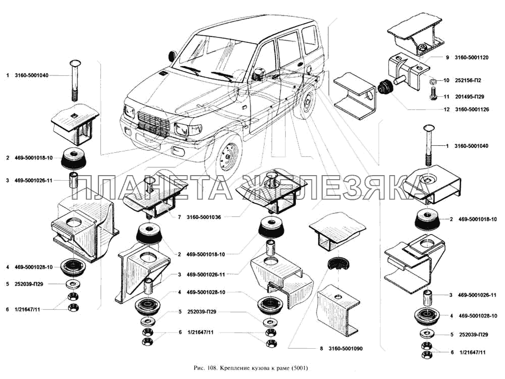 Крепление кузова к раме УАЗ-3160