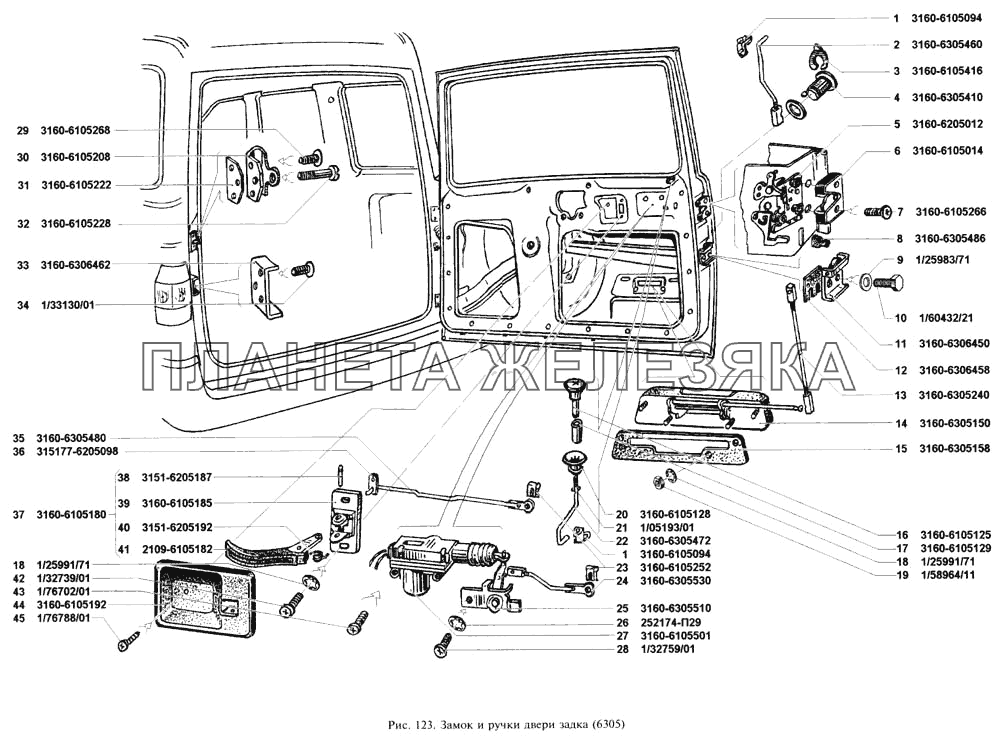 Замок и ручки двери задка УАЗ-3160