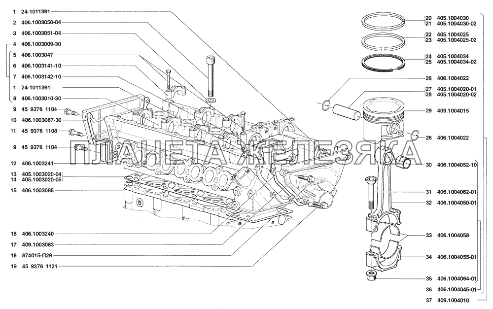 Головка цилиндров двигателя, поршень и шатун двигателя УАЗ Patriot