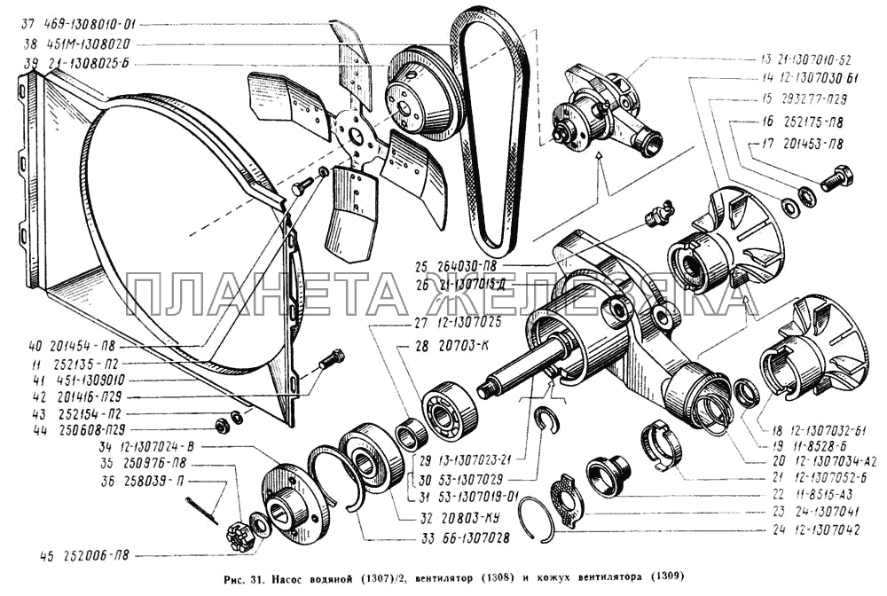 Вентилятор, кожух вентилятора и насос водяной УАЗ-3303