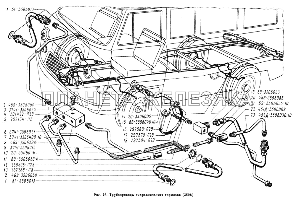 Трубопроводы гидравлических тормозов УАЗ-3303