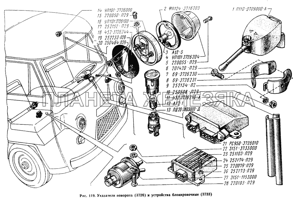 Указатели поворота, устройства блокировочные УАЗ-3303
