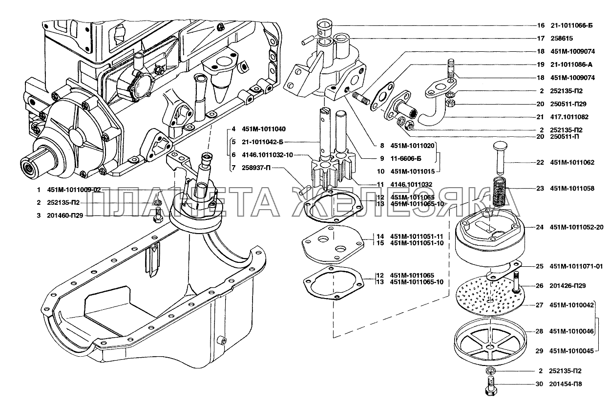 Маслоприемник и масляный насос УАЗ-37419