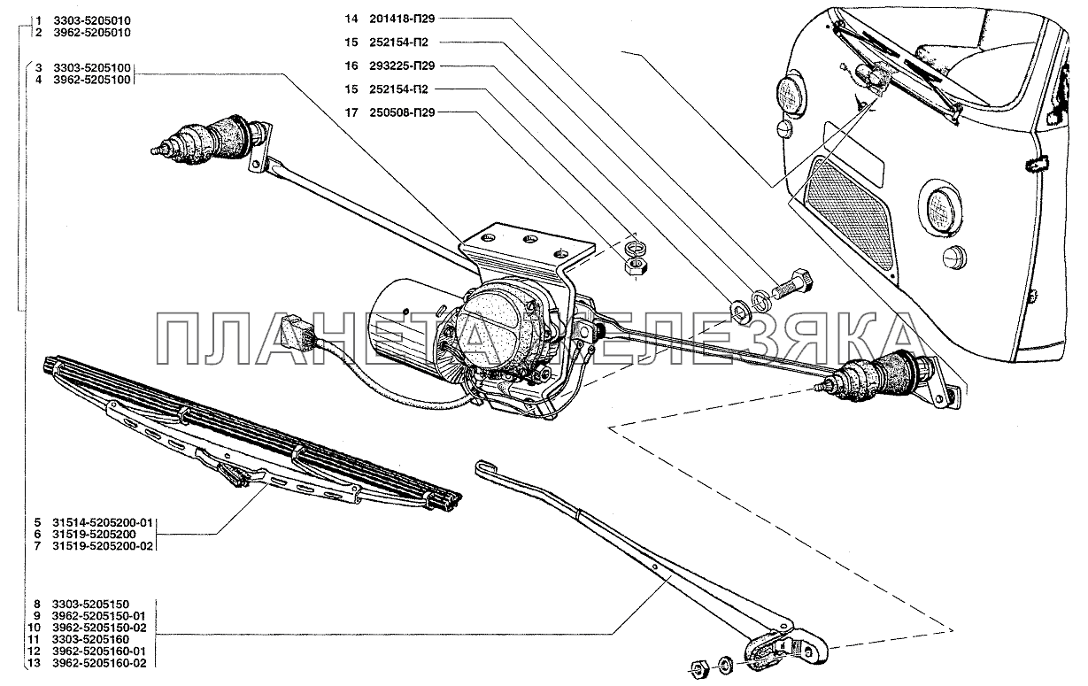 Стеклоочиститель и привод УАЗ-37419