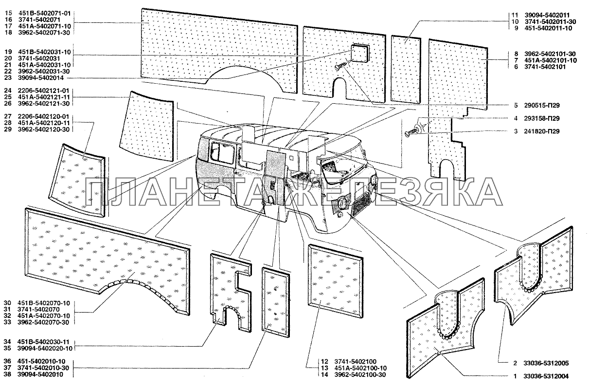 Термошумоизоляция передка, обивка боковины УАЗ-37419