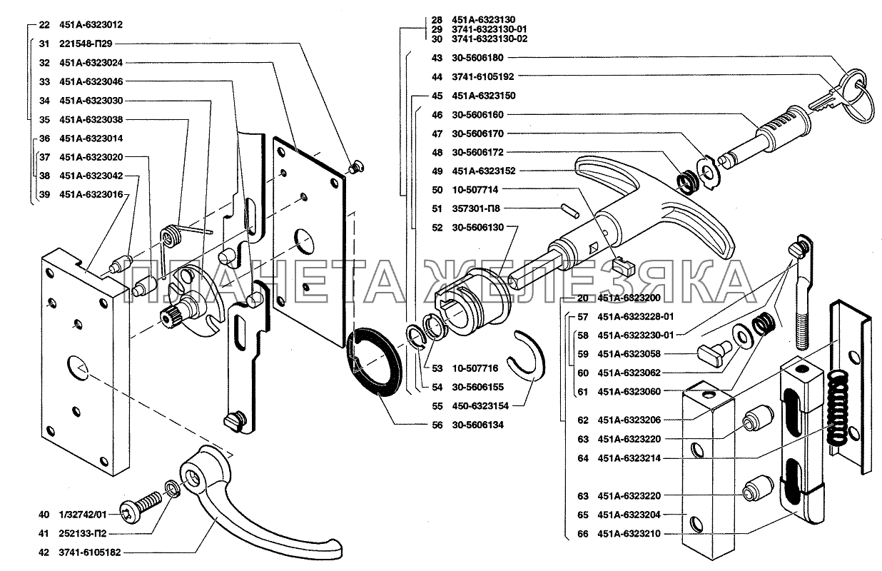 Замок и ручки двери задка УАЗ-37419