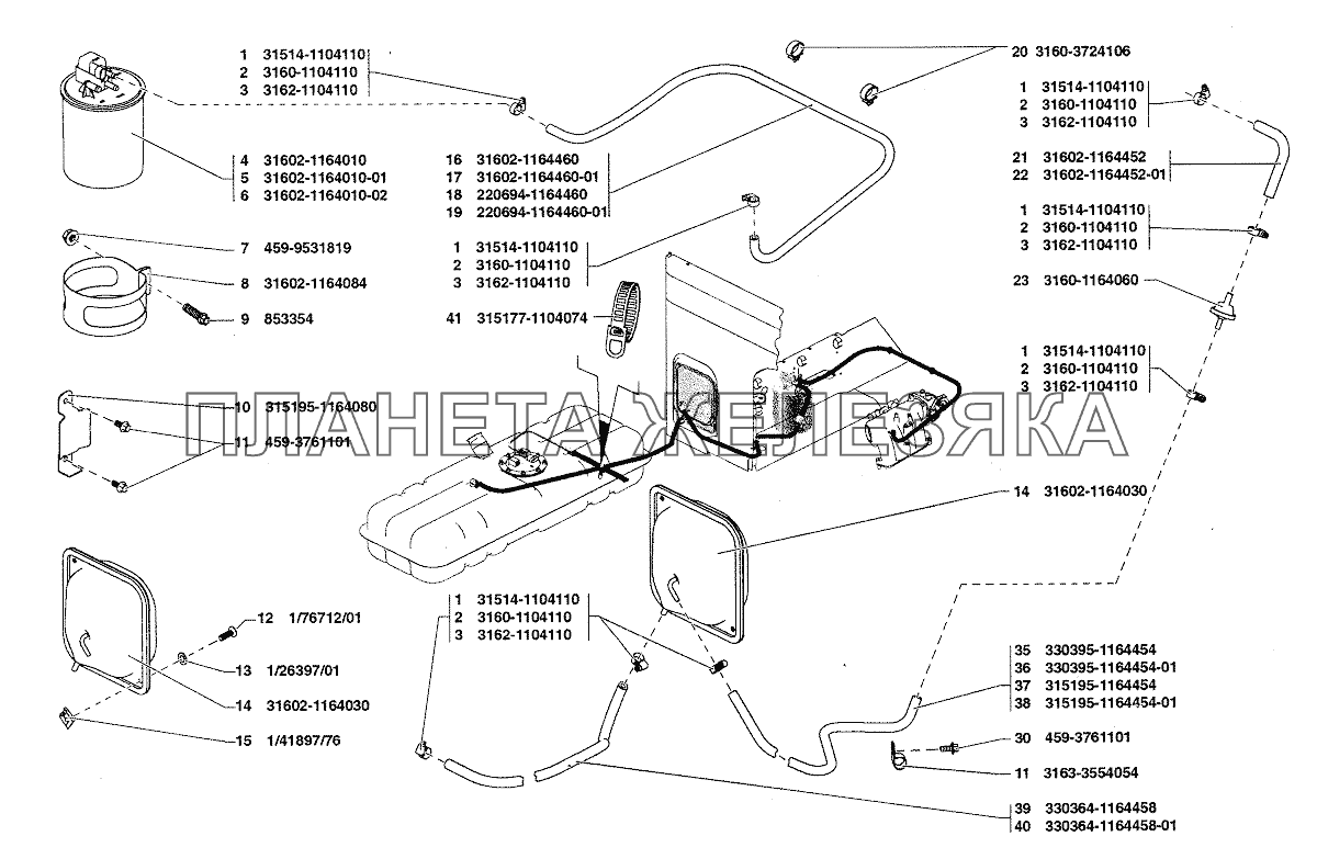 Улавливатель и магистрали паров топлива УАЗ-37419