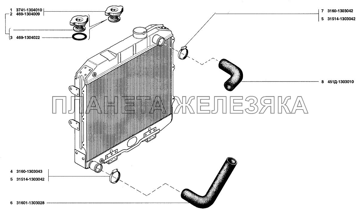 Трубопроводы и шланги, пробка радиатора УАЗ-37419
