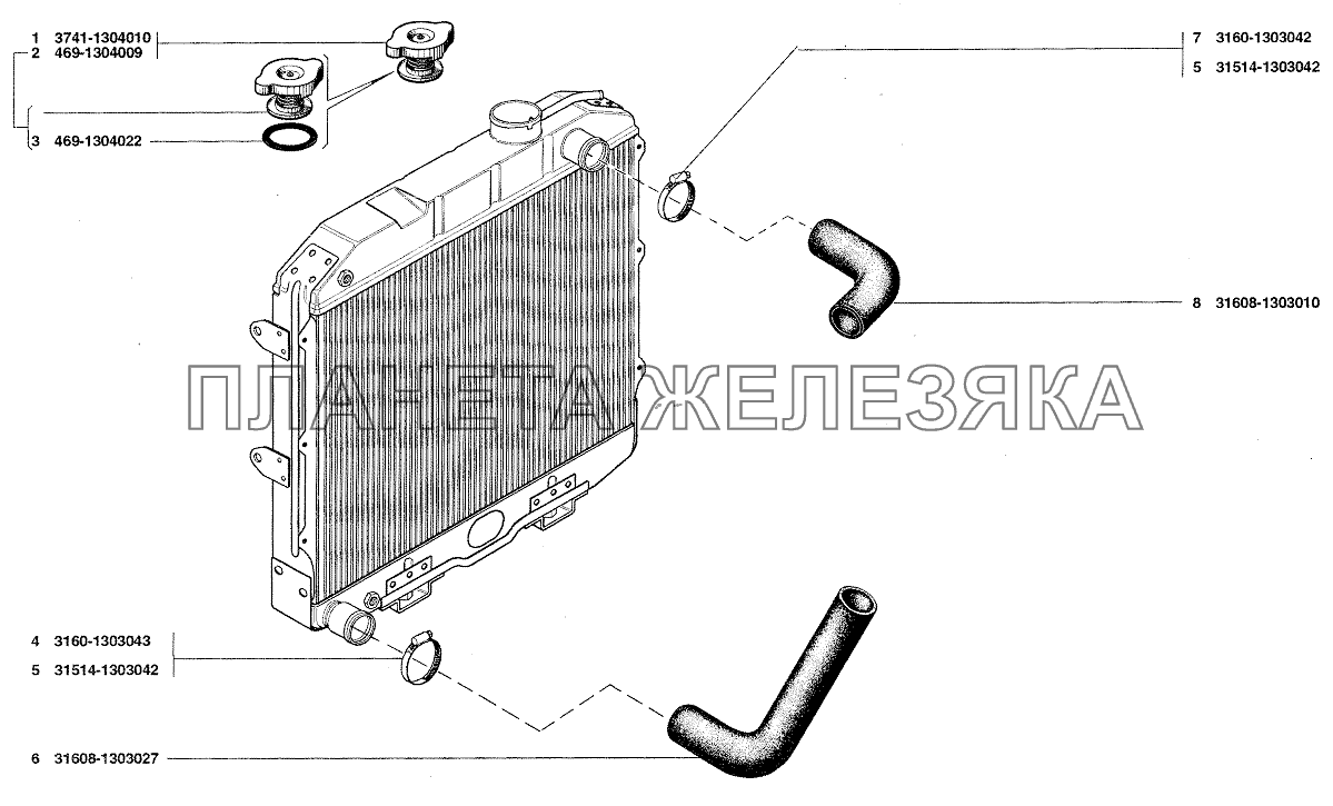 Трубопроводы и шланги, пробка радиатора УАЗ-37419