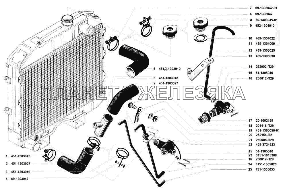 Трубопроводы и шланги, пробка радиатора и краник сливной УАЗ 3741 (каталог 2002 г.)