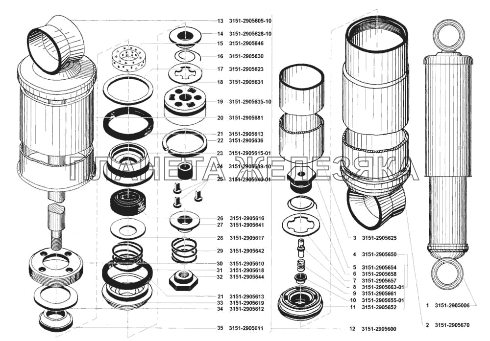 Амортизаторы передней подвески УАЗ 3741 (каталог 2002 г.)