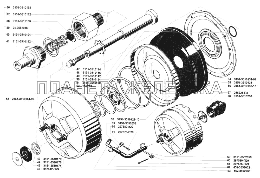 Усилитель вакуумный тормоза, трубопровод вакуумного усилителя УАЗ 3741 (каталог 2002 г.)