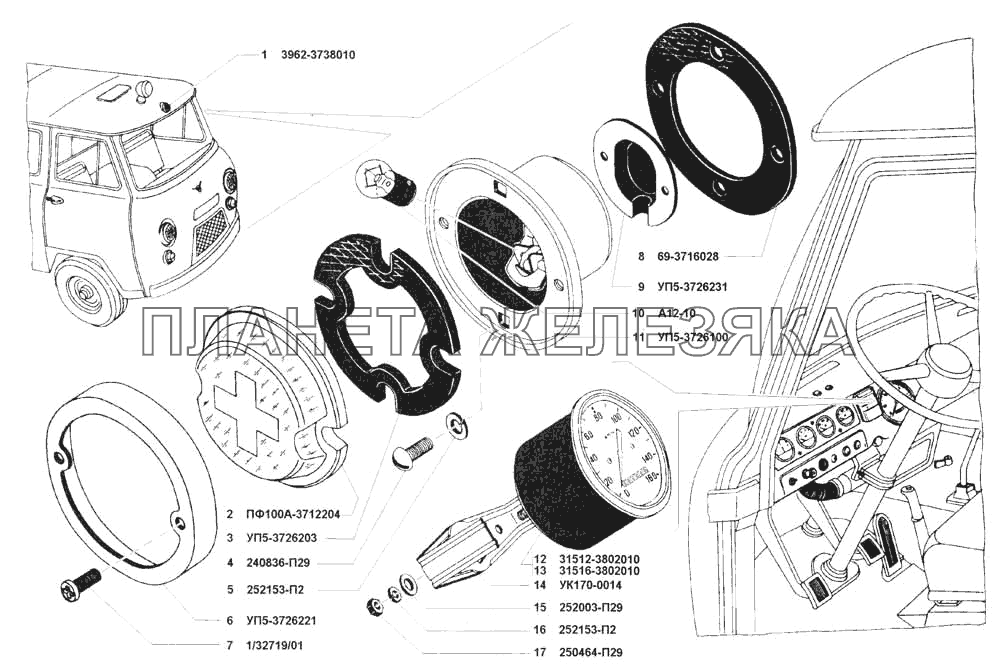 Спидометр, сигнализация световая УАЗ 3741 (каталог 2002 г.)