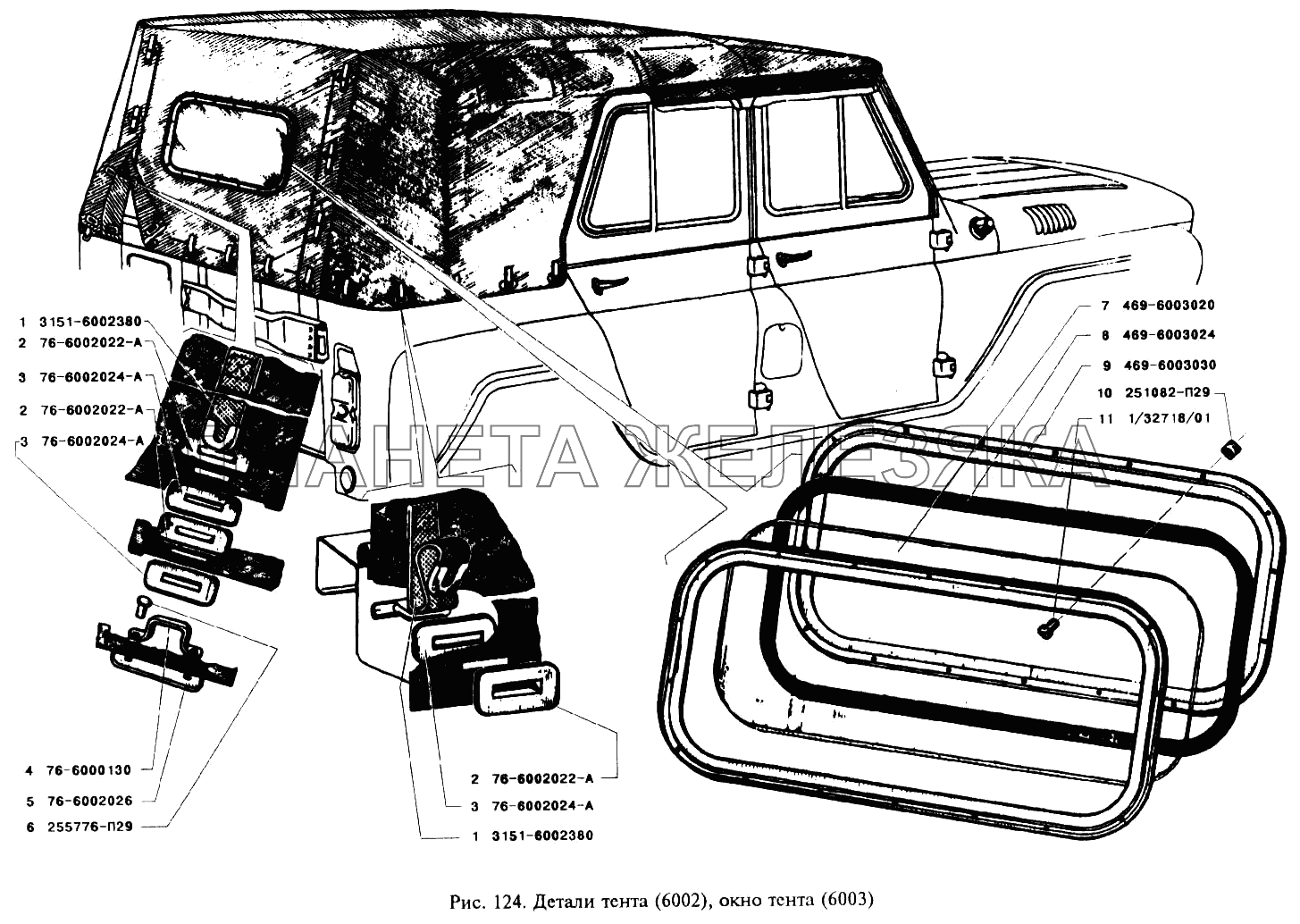 Детали тента и окно тента УАЗ-3151