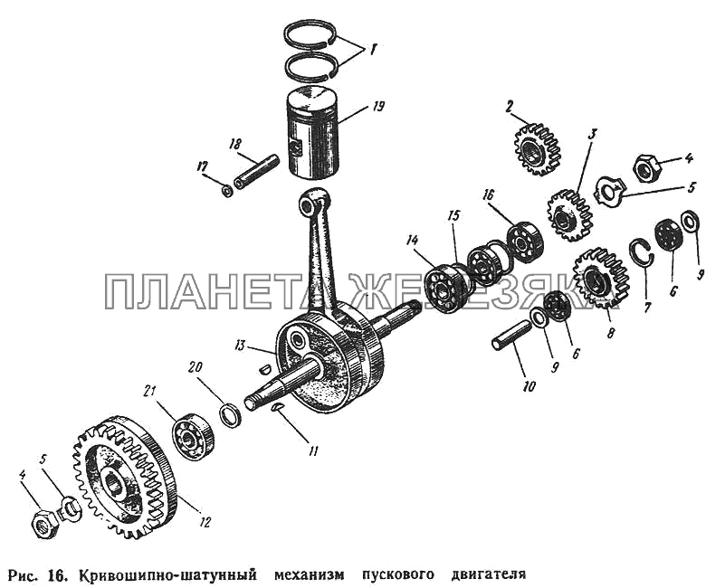 Кривошипно-шатунный механизм пускового двигателя ЮМЗ-6Л