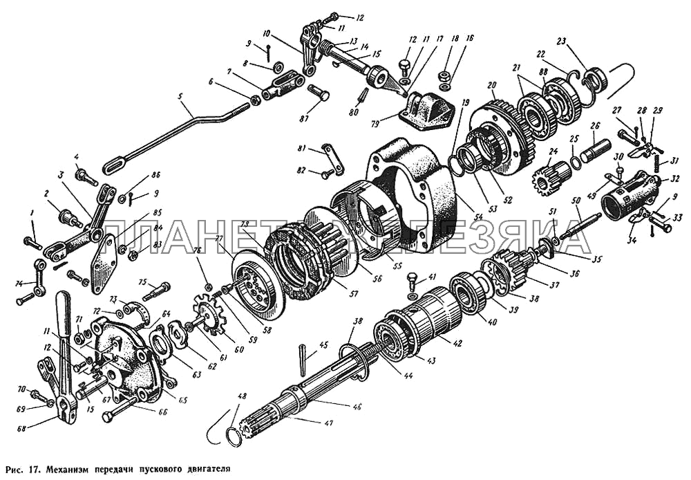 Механизм передачи пускового двигателя ЮМЗ-6Л