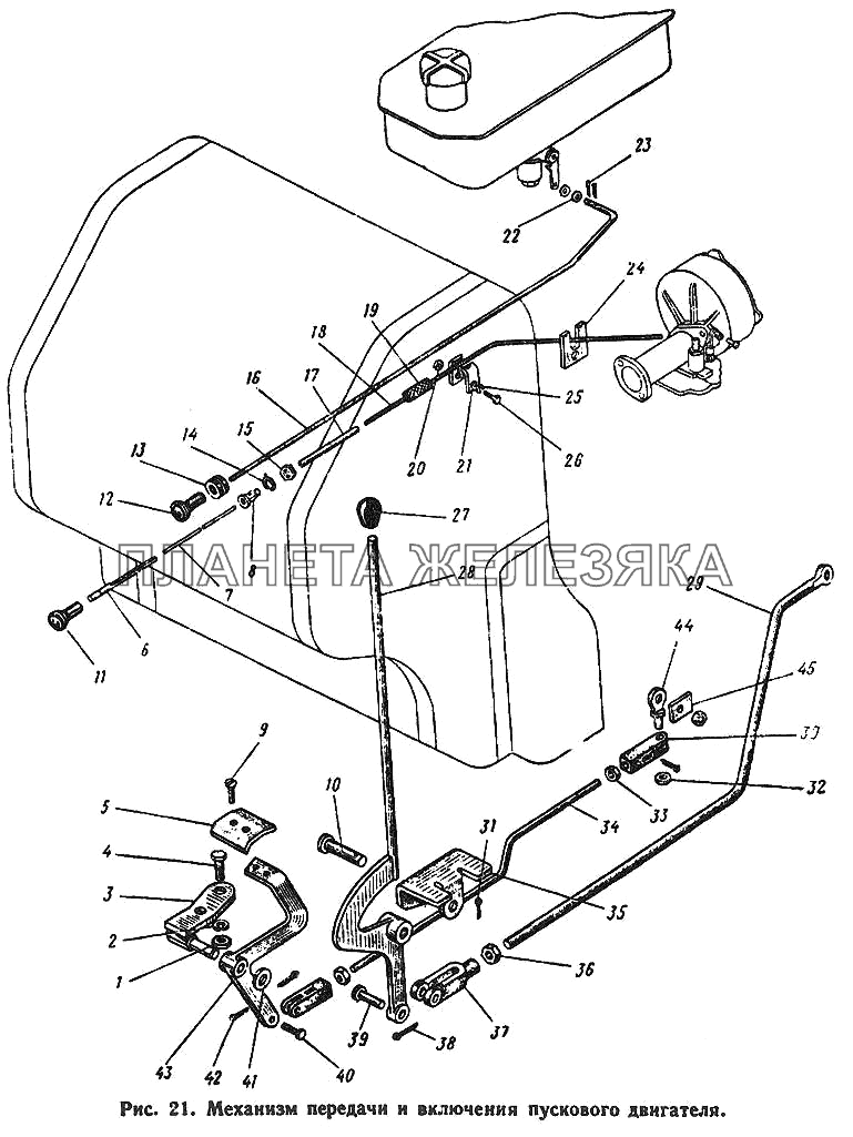Механизм передачи включения пускового двигателя ЮМЗ-6Л