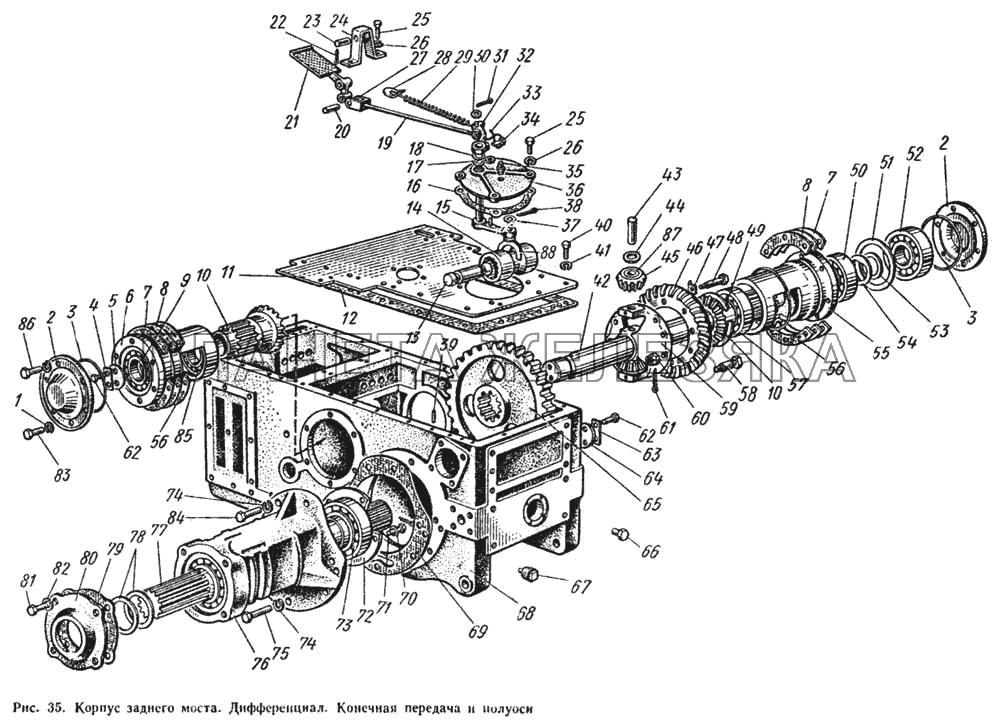 Корпус заднего моста. Дифференциал. Конечная передача и полуоси ЮМЗ-6Л