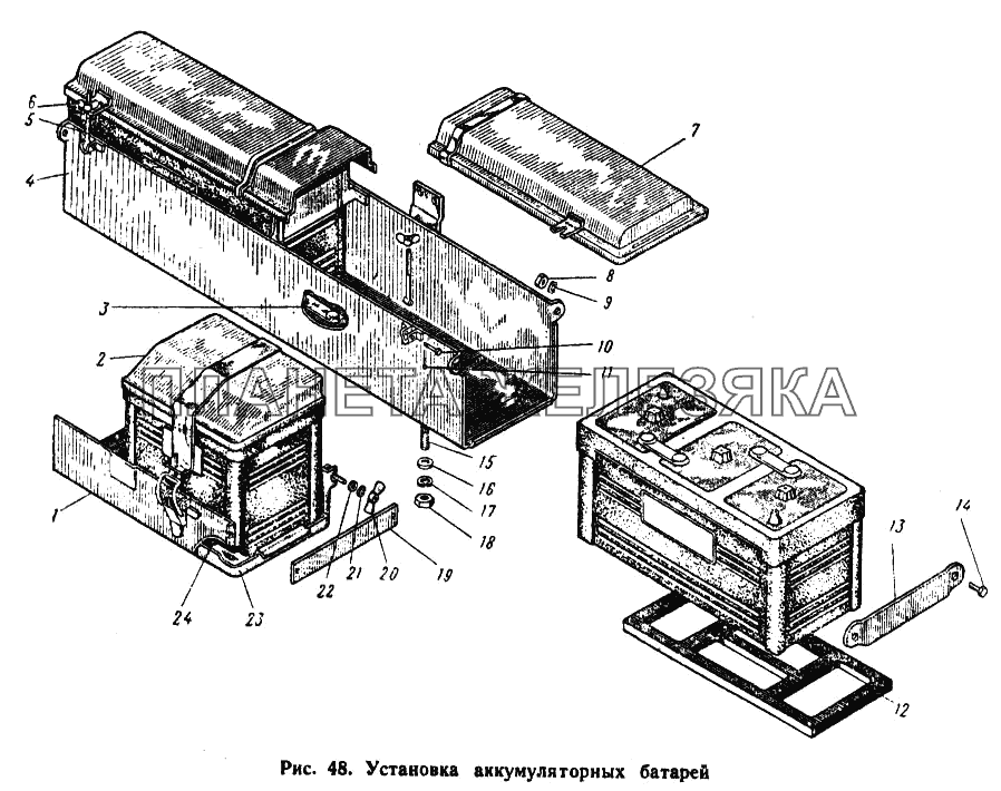 Установка аккумуляторной батареи ЮМЗ-6Л