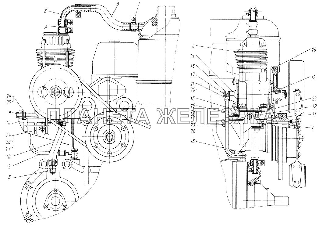 Установка компрессора ЮМЗ-6КЛ, (6КМ)