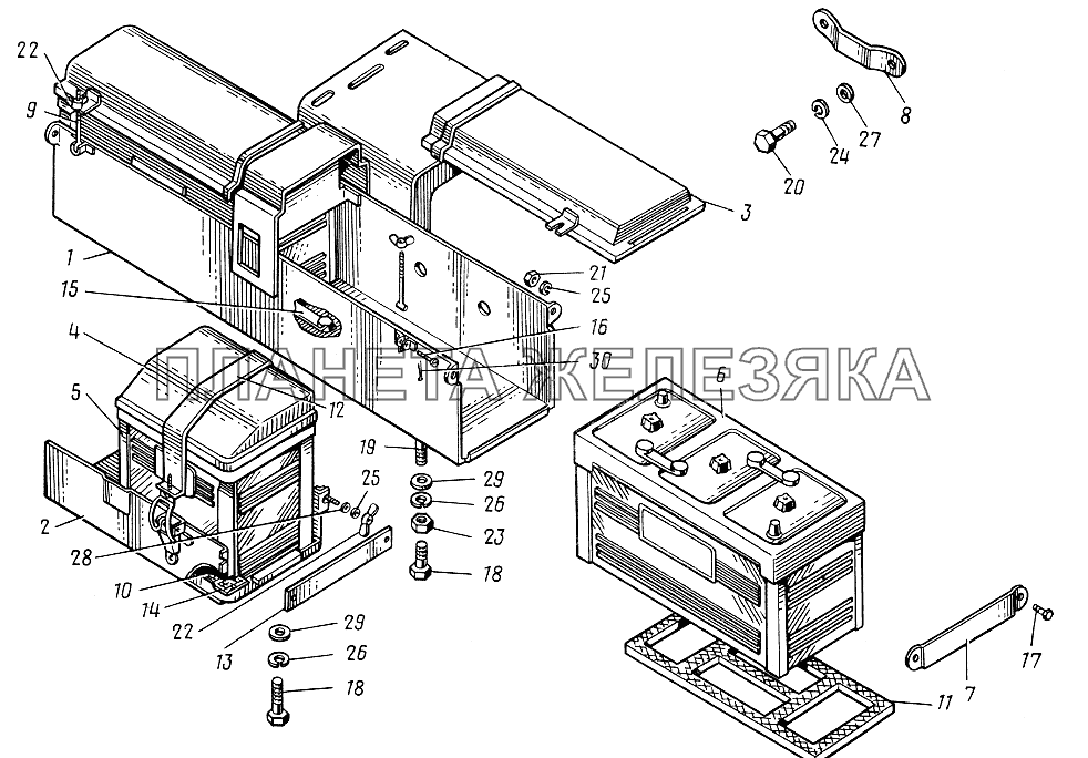 Установка аккумуляторных батарей ЮМЗ-6КЛ, (6КМ)