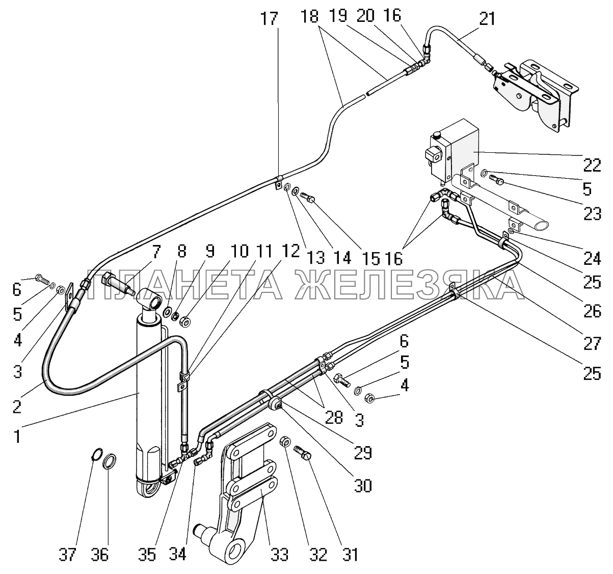 Механизм опрокидывания кабины СПТС УРАЛ-32552