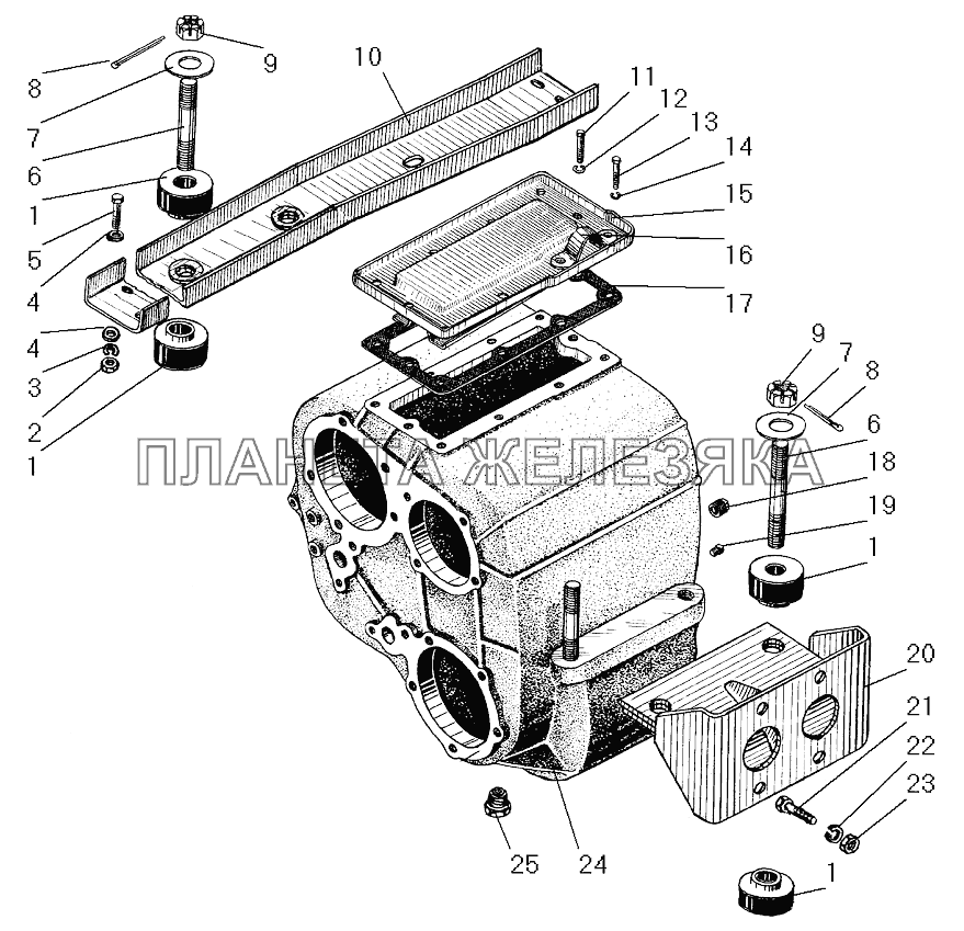 Картер и подвеска раздаточной коробки СПТС УРАЛ-32552