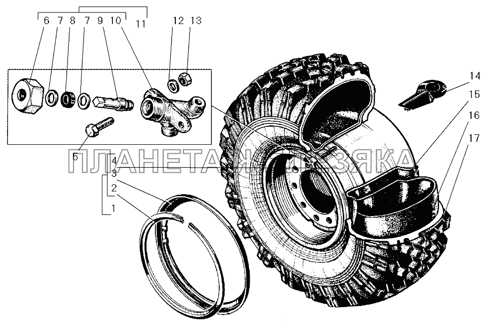 Колесо и шина СПТС УРАЛ-32552 Колесо и шина СПТС УРАЛ-32552