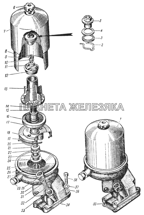 Полнопоточный центробежный фильтр очистки масла (Рис.18) УРАЛ-375