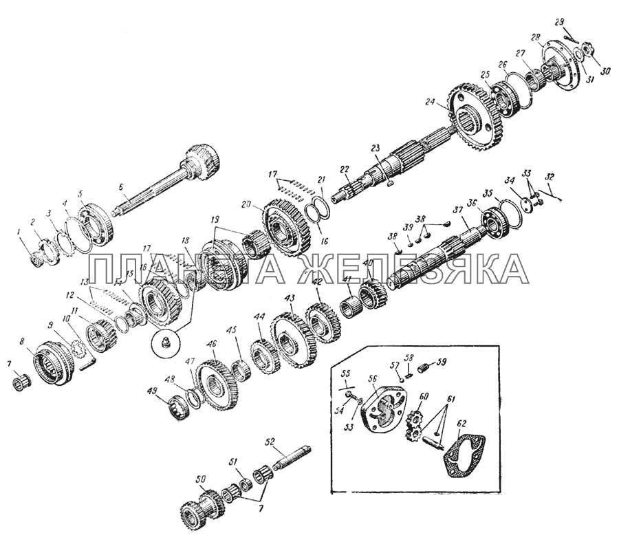 Коробка передач и масляный насос (Рис. 41) УРАЛ-375